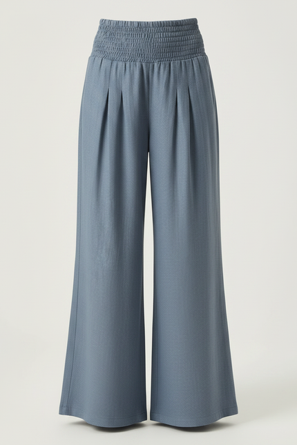 Pantalon Patte D'Éléphant Bleu Taille Smockée Ample Fluide Fille - Viscose - vue 3