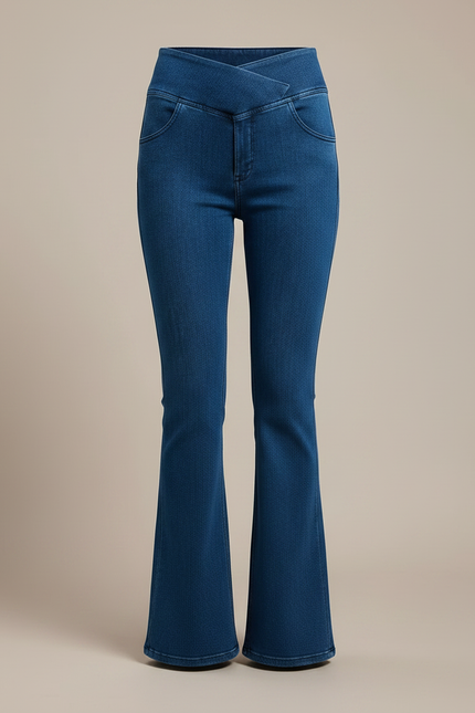 Pantalon Patte D'Éléphant Jean Bleu Taille Haute Évasé Femme - vue 3