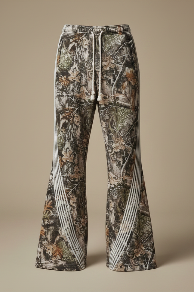 Pantalon Patte D'Éléphant Camouflage Rayures Sportif Évasé Cordon - Imprimé Molleton - vue 3