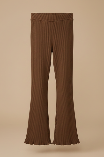 Pantalon Patte D'Éléphant Marron Côtelé Évasé Confortable Fille - Maille - vue 3