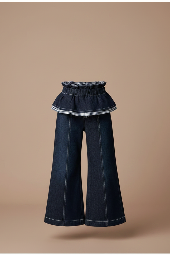 Pantalon Patte D'Éléphant Denim Foncé Évasé Fille Chic - Marine Jean - vue 3