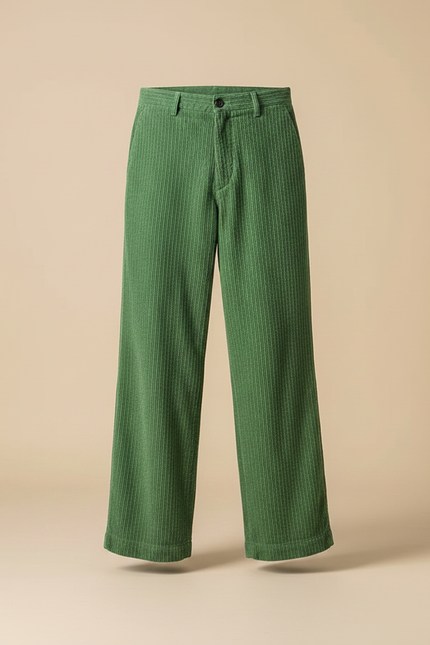 Pantalon Patte D'Éléphant Vert Côtelé Ample Décontracté Homme - Cordé - vue 3