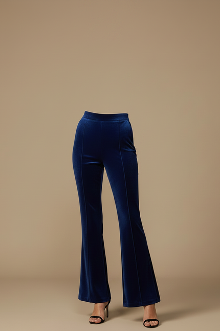 Pantalon Patte D'Éléphant Velours Bleu Évasé Taille Haute - vue 3