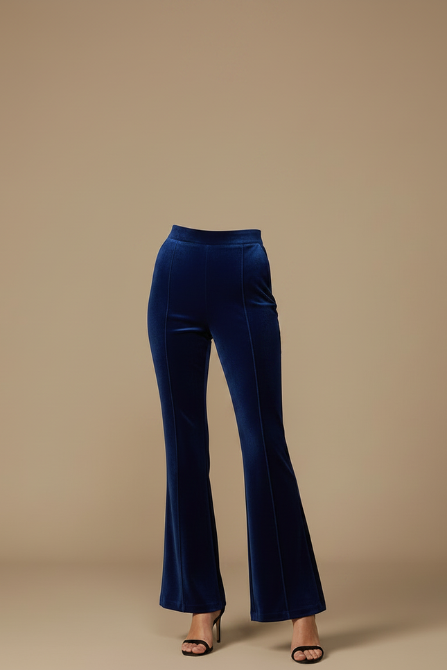 Pantalon Patte D'Éléphant Velours Bleu Évasé Taille Haute - vue 3