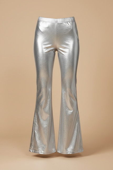 Pantalon Patte D'Éléphant Argenté Brillant Évasé Similicuir Femme - Simili cuir - vue 3
