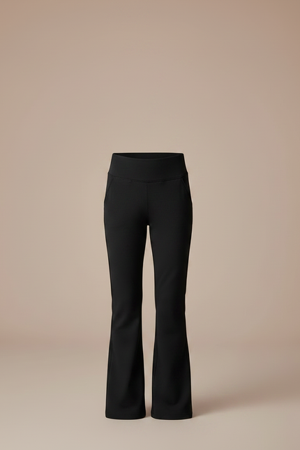 Pantalon Patte D'Éléphant Noir Uni Taille Haute Évasé - Maille - vue 3
