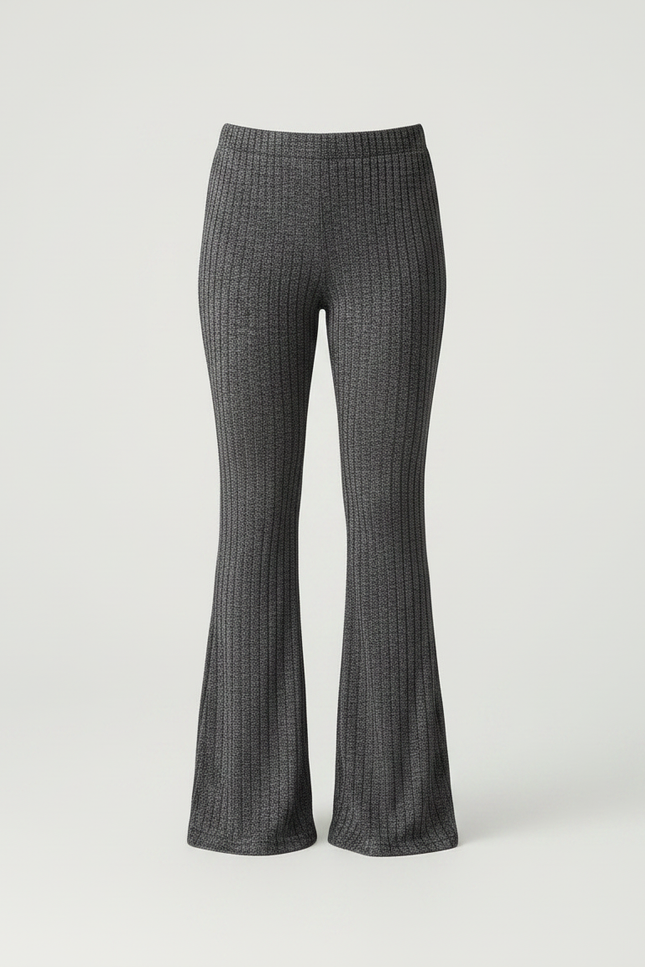 Pantalon Patte D'Éléphant Gris Côtelé Évasé Confortable - Maille - vue 3