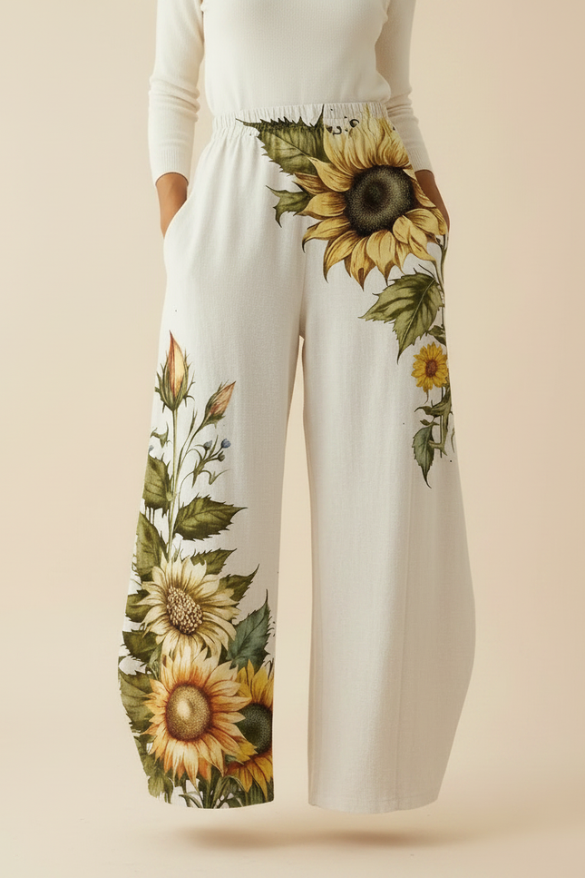 Pantalon Blanc Patte D'éléphant Femme - Lin - vue 3