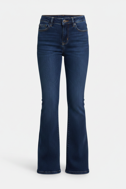 Pantalon Patte D'Éléphant Jean Bleu Classique Évasé Confortable - Marine - vue 3