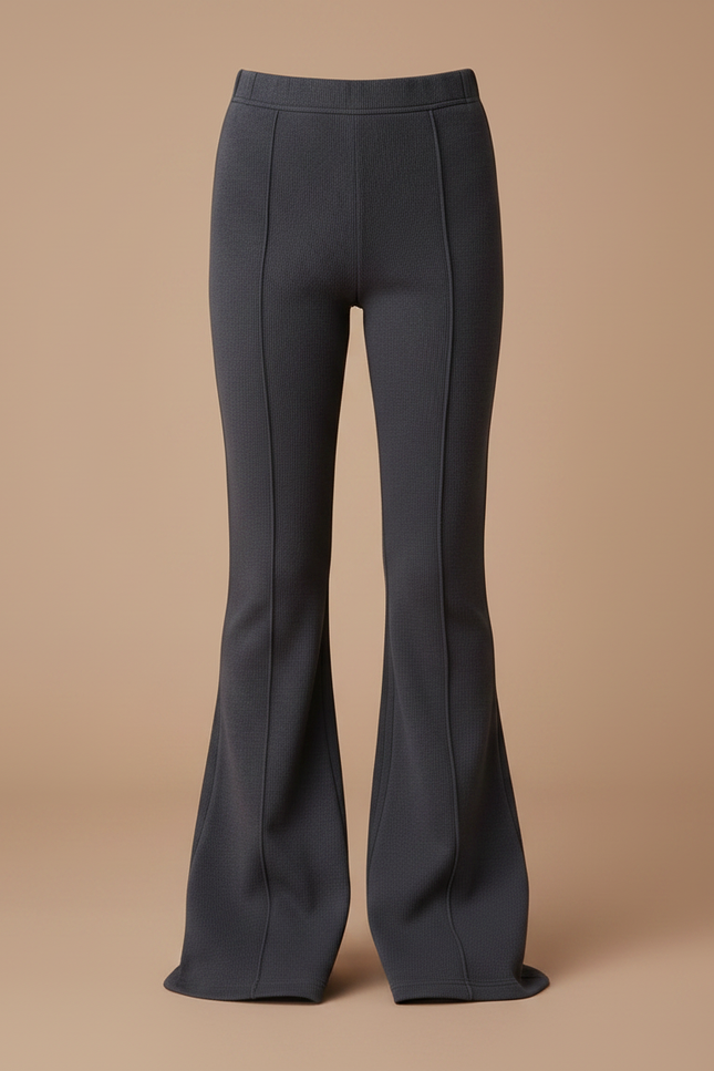Pantalon Patte D'Éléphant Gris Côtelé Évasé Fille Élégant - Maille - vue 3