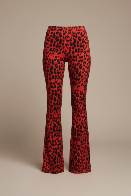 Pantalon Patte D'Éléphant Léopard Rouge Taille Haute Évasé - Maille - vue 3