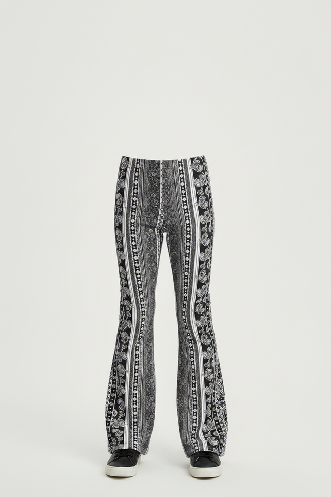 Pantalon Patte D'Éléphant Imprimé Paisley Noir Blanc Ajusté - Maille - vue 3