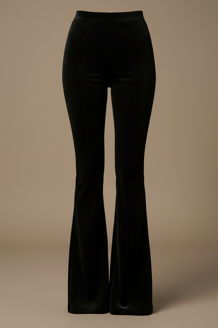 Pantalon Patte D'Éléphant Velours Noir Taille Haute Évasé - vue 3