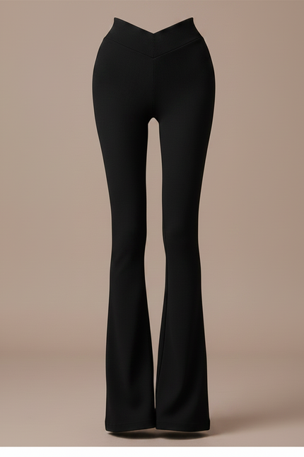 Pantalon Patte D'Éléphant Noir Côtelé Taille Haute Évasé Élégant - Maille - vue 3