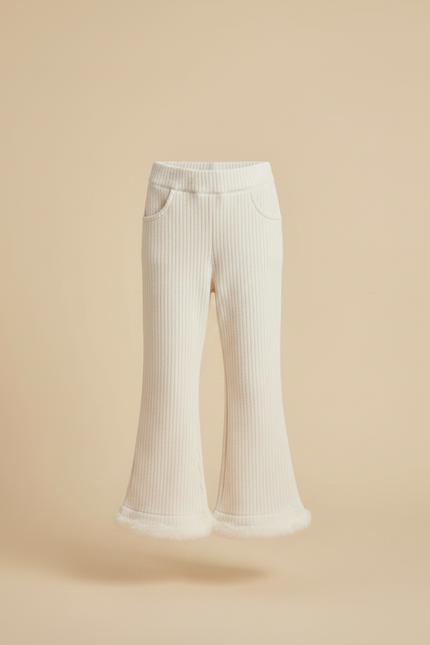 Pantalon Patte D'Éléphant Crème Côtelé Fourrure Chaud Fille - Beige Maille - vue 3