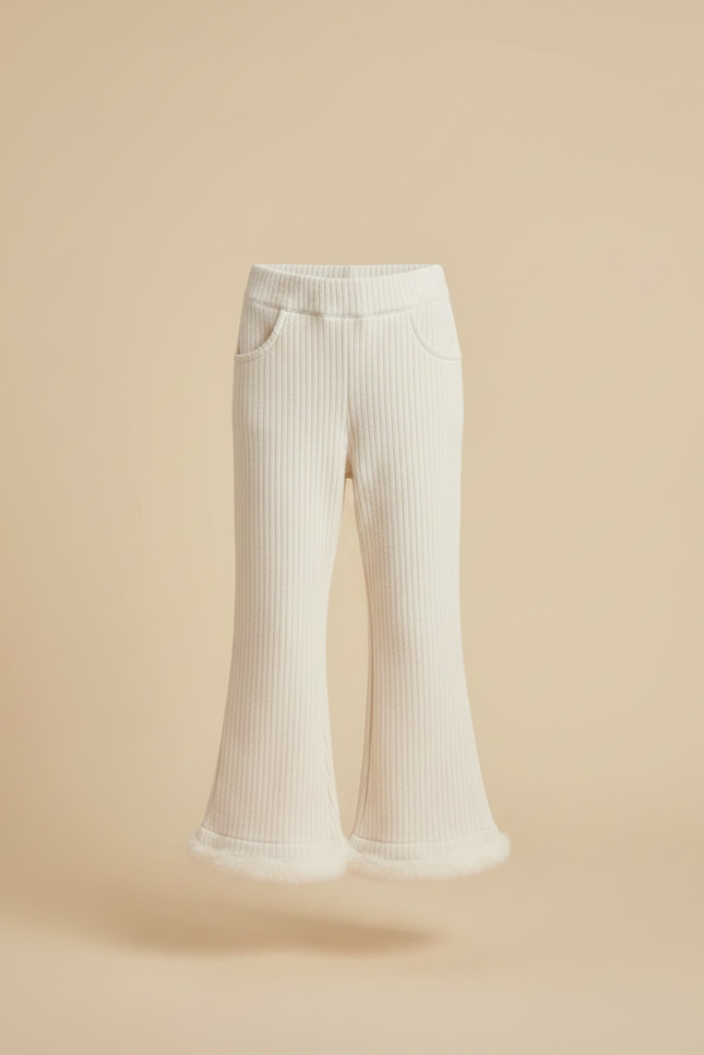 Pantalon Patte D'Éléphant Crème Côtelé Fourrure Chaud Fille - Beige Maille - vue 3