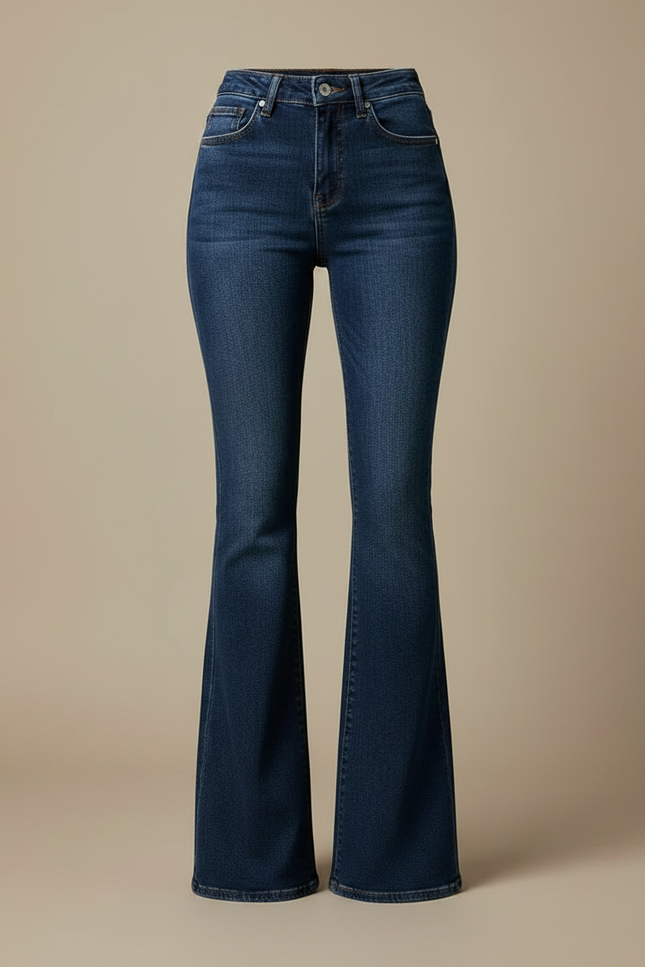 Pantalon Patte D'éléphant Jean Taille Haute - Bleu - vue 3