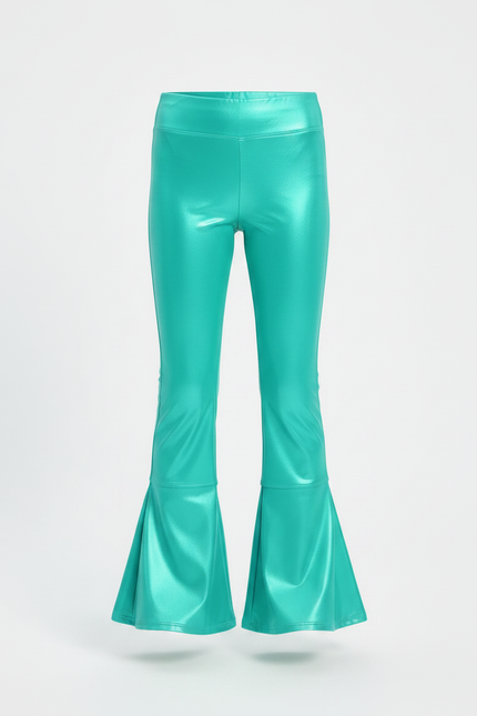 Pantalon Patte D'Éléphant Évasé Brillant Vert Métallisé Fille - Simili cuir - vue 3