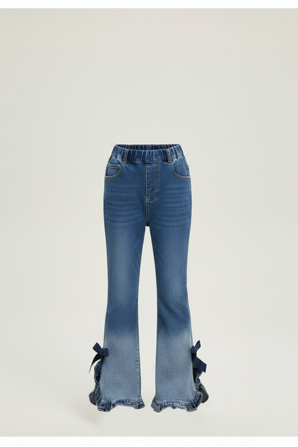 Pantalon Patte D'Éléphant Denim Bleu Dégradé Nœuds Fille - Jean - vue 3