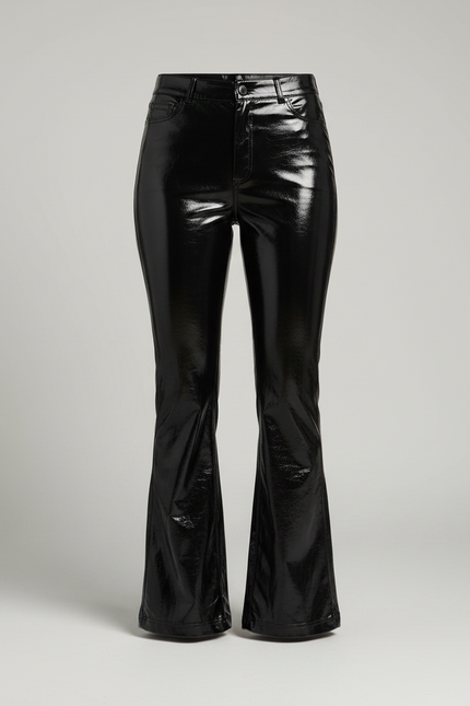 Pantalon Patte D'Éléphant Noir Brillant PVC Taille Haute - Simili cuir - vue 3