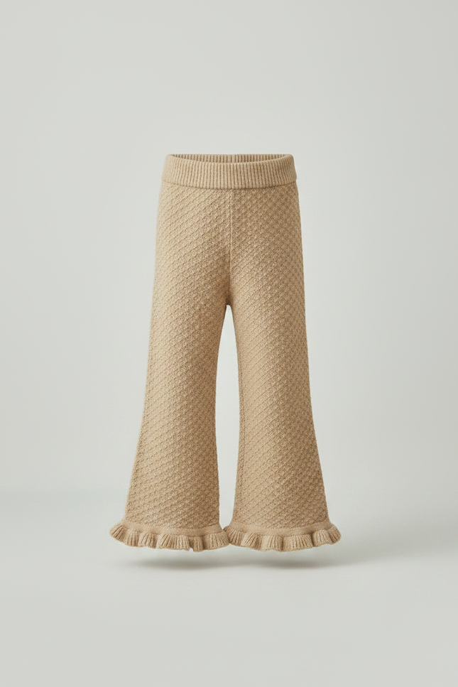 Pantalon Patte D'Éléphant Maille Beige Évasé Enfant Confortable - vue 3