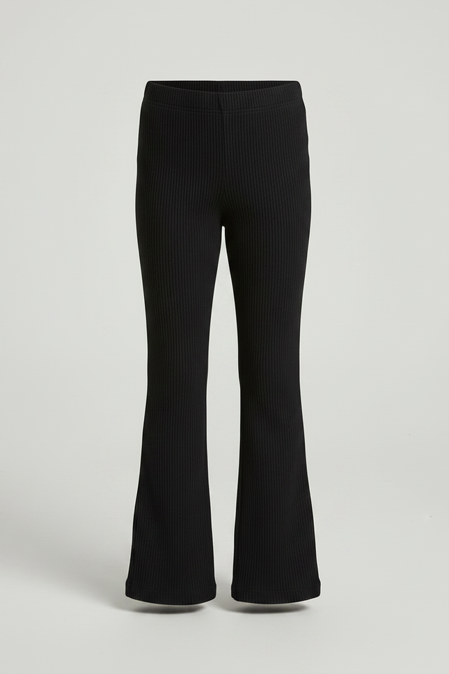 Pantalon Patte D'Éléphant Noir Côtelé Confortable Élastique Fille - Maille - vue 3