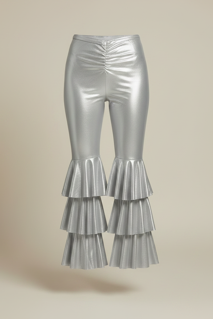 Pantalon Patte D'Éléphant Argenté Métallique Volants Évasé Disco - Polyester - vue 3