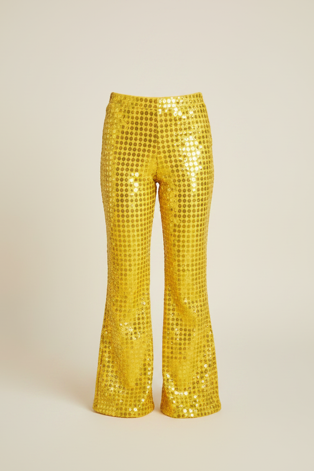 Pantalon Patte D'Éléphant Jaune Pailleté Évasé Brillant Fille - Polyester - vue 3