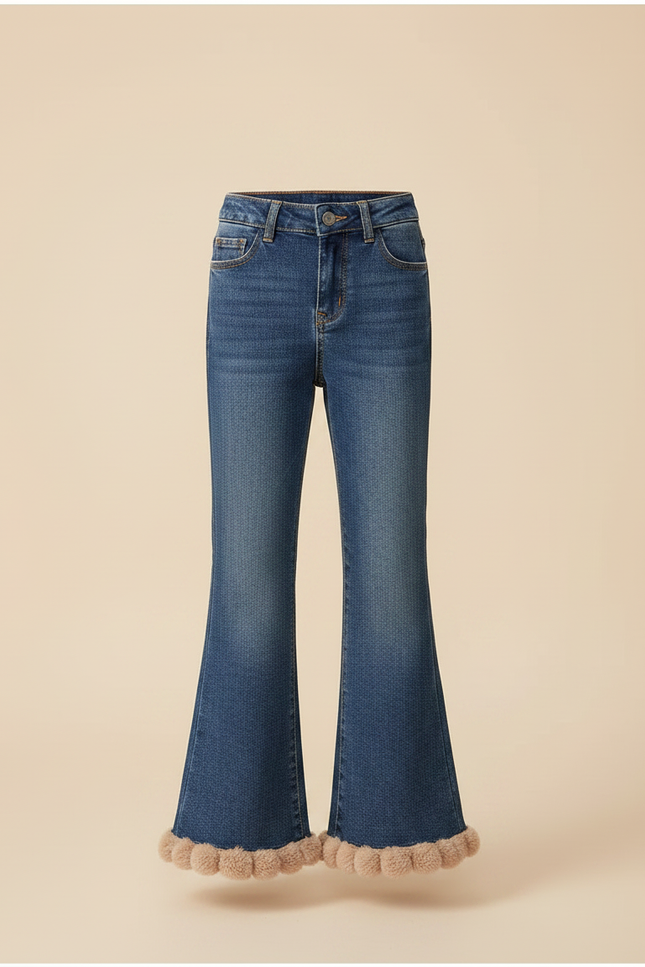 Pantalon Patte D'Éléphant Jean Évasé Fourrure Fille - Bleu - vue 3
