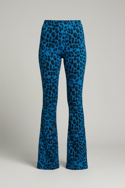 Pantalon Patte D'Éléphant Léopard Bleu Imprimé Taille Haute - Maille - vue 3