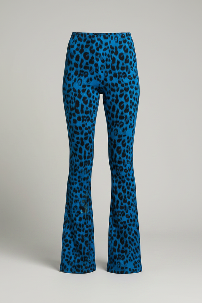 Pantalon Patte D'Éléphant Léopard Bleu Imprimé Taille Haute - Maille - vue 3