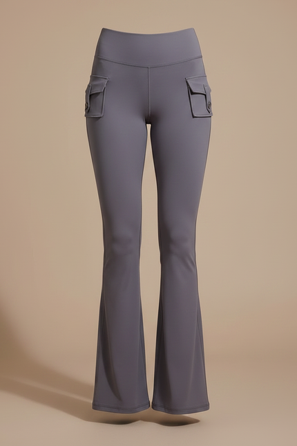 Pantalon Patte D'Éléphant Gris Cargo Taille Haute Évasé - Polyester - vue 3