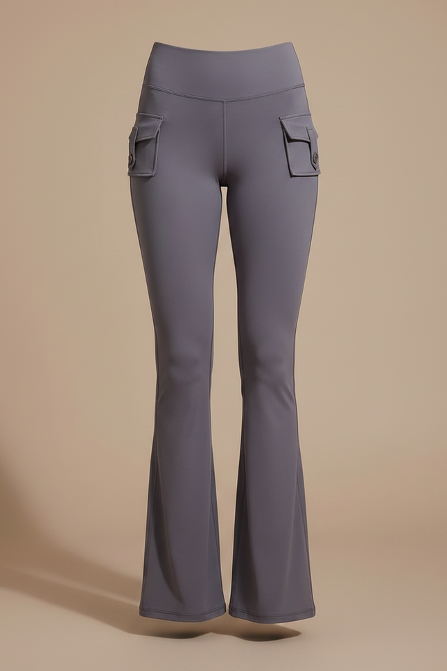 Pantalon Patte D'Éléphant Gris Cargo Taille Haute Évasé - Polyester - vue 3