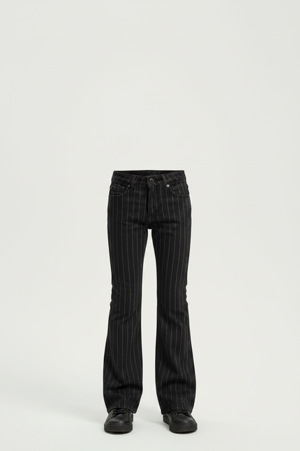 Pantalon Patte D'Éléphant Noir Rayé Vintage Décontracté Enfant - Gabardine - vue 3