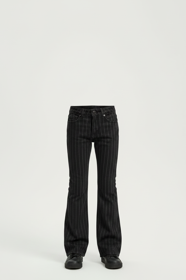 Pantalon Patte D'Éléphant Noir Rayé Vintage Décontracté Enfant - Gabardine - vue 3
