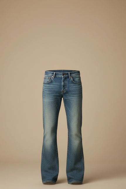 Pantalon Patte D'Éléphant Homme, Jean Bleu Délavé Classique - vue 3