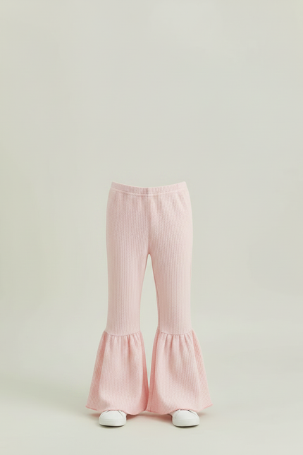 Pantalon Patte D'Éléphant Rose Côtelé Évasé Volants Enfants - Maille - vue 3