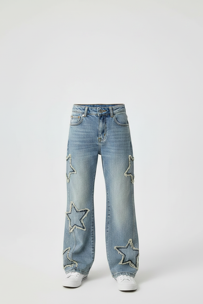Pantalon Patte D'Éléphant Jean Étoiles Brutes Garçon Ample - Bleu - vue 3
