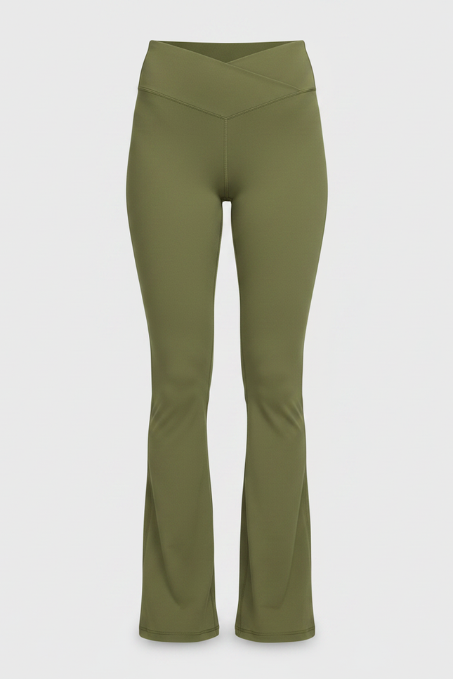 Pantalon Patte D'Éléphant Vert Kaki Taille Haute Évasé Yoga - Polyester - vue 3