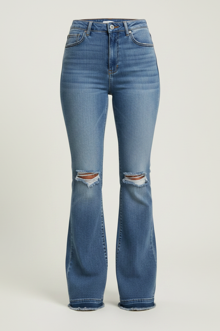 Pantalon Patte D'Éléphant Jean Bleu Délavé Déchiré Évasé Femme - vue 3