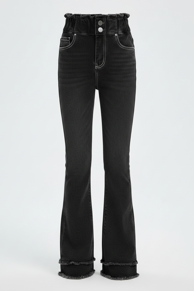 Pantalon Patte D'Éléphant Noir Denim Taille Haute Évasé Fille - Jean - vue 3