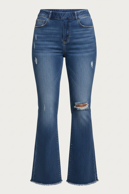 Pantalon Patte D'Éléphant Jean Bleu Délavé Déchiré Élastique - vue 3