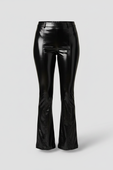 Pantalon Patte D'Éléphant Noir Brillant Vinyle Taille Haute - Simili cuir - vue 3