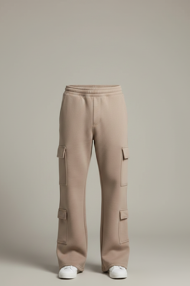 Pantalon Patte D'Éléphant Beige Cargo Ample Décontracté Homme - Molleton - vue 3