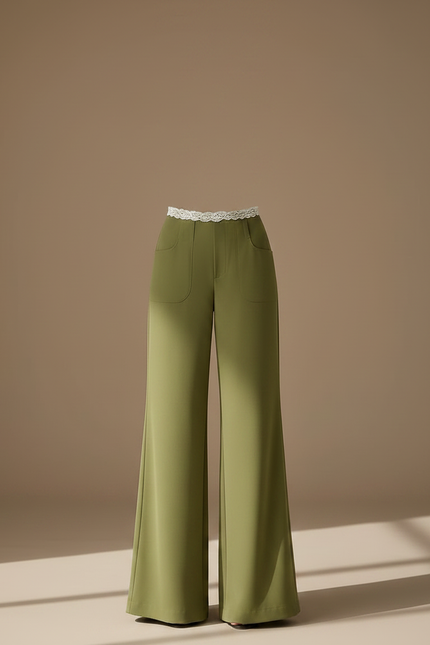 Pantalon Patte D'Éléphant Vert Fluide Taille Haute Décontracté - Polyester - vue 3