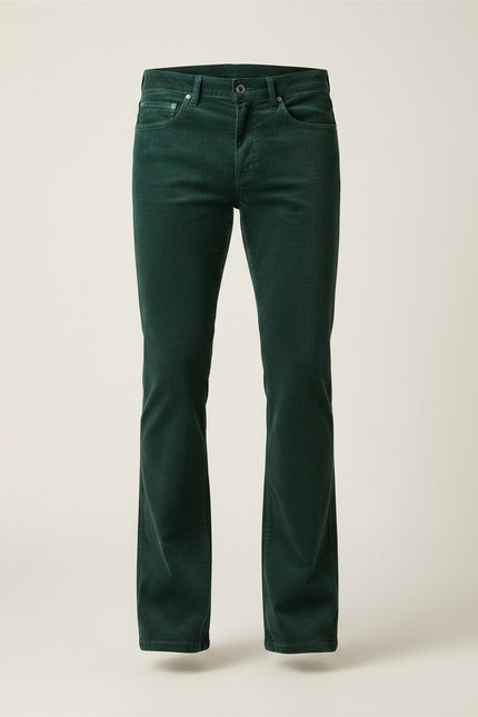 Pantalon Patte D'Éléphant Vert Côtelé Homme Décontracté Évasé - Cordé - vue 3