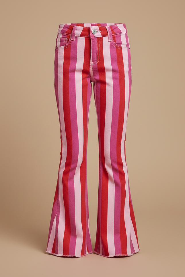 Pantalon Patte D'Éléphant Rayures Roses Rouges Évasé Fille - Multicolore Jean - vue 3