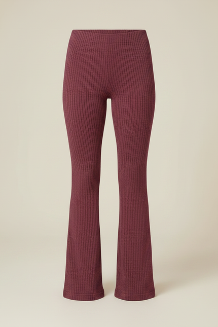 Pantalon Patte D'Éléphant Bordeaux Côtelé Tricoté Taille Haute - Maille - vue 3