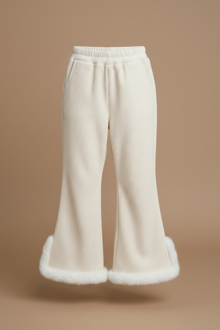 Pantalon Patte D'Éléphant Crème Côtelé Doux Fourrure Enfant - Beige Cordé - vue 3