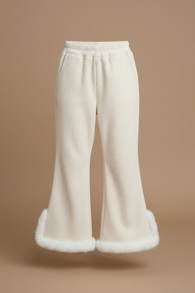Pantalon Patte D'Éléphant Crème Côtelé Doux Fourrure Enfant - Beige Cordé - vue 3